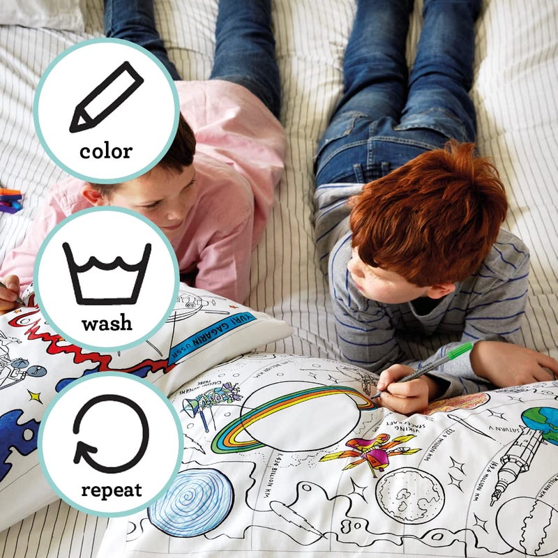 eatsleepdoodle - Coloring Pillowcase for Kids â€“ Reusable DIY Pillow Cover with Washable Markers, Educational Arts & Crafts Activity for Boys & Girls, Fun Gift for Creative Play, Machine Washable - Image 3